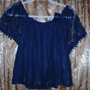 Hollister Women's Dark Blue Crochet Blouse